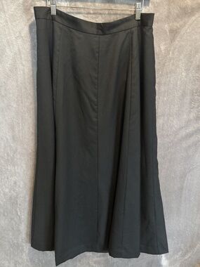 J Peterman Black Wool Blend Knit Midi Flare Skirt Size 16 Large